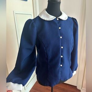 1960s structured Beatles style button-down top with Peter Pan collar